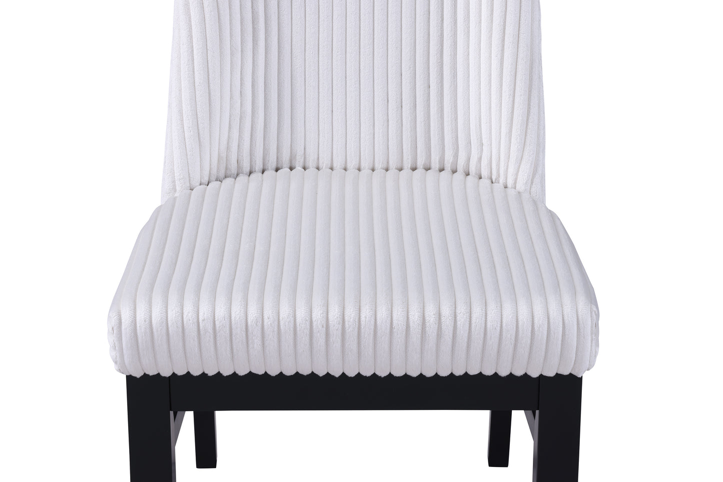 White corduroy accent chair with black wooden legs
