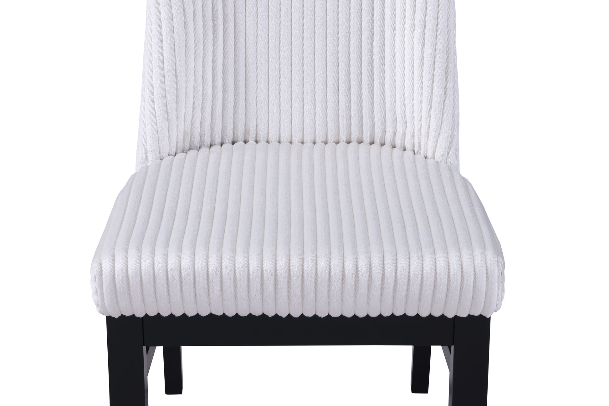 White corduroy accent chair with black wooden legs