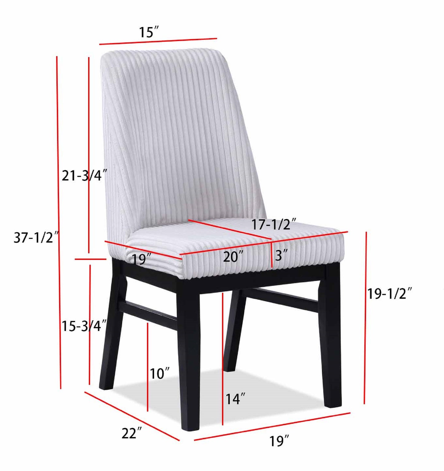 White corduroy dining chair with black wooden legs