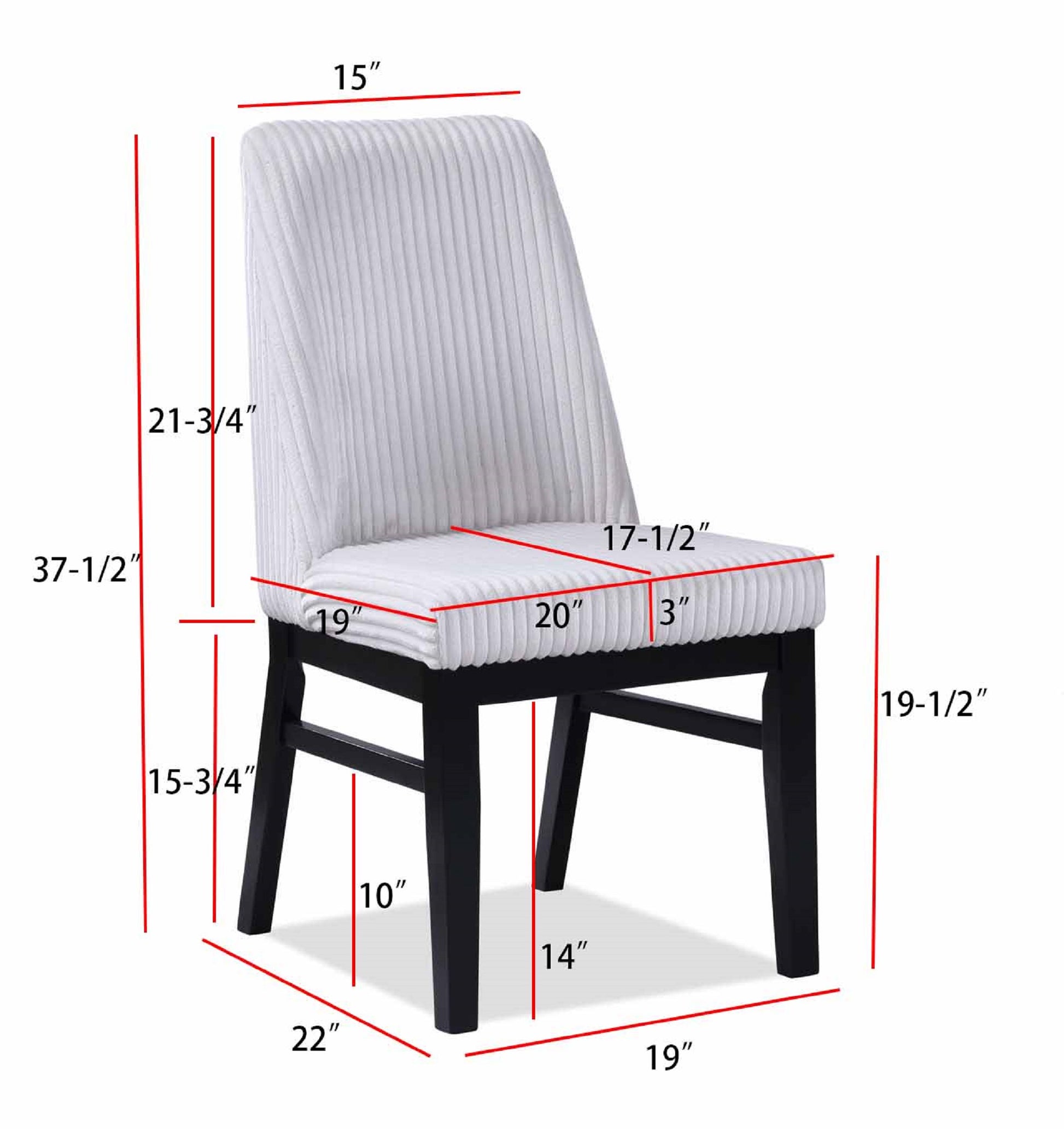 White corduroy dining chair with black wooden legs