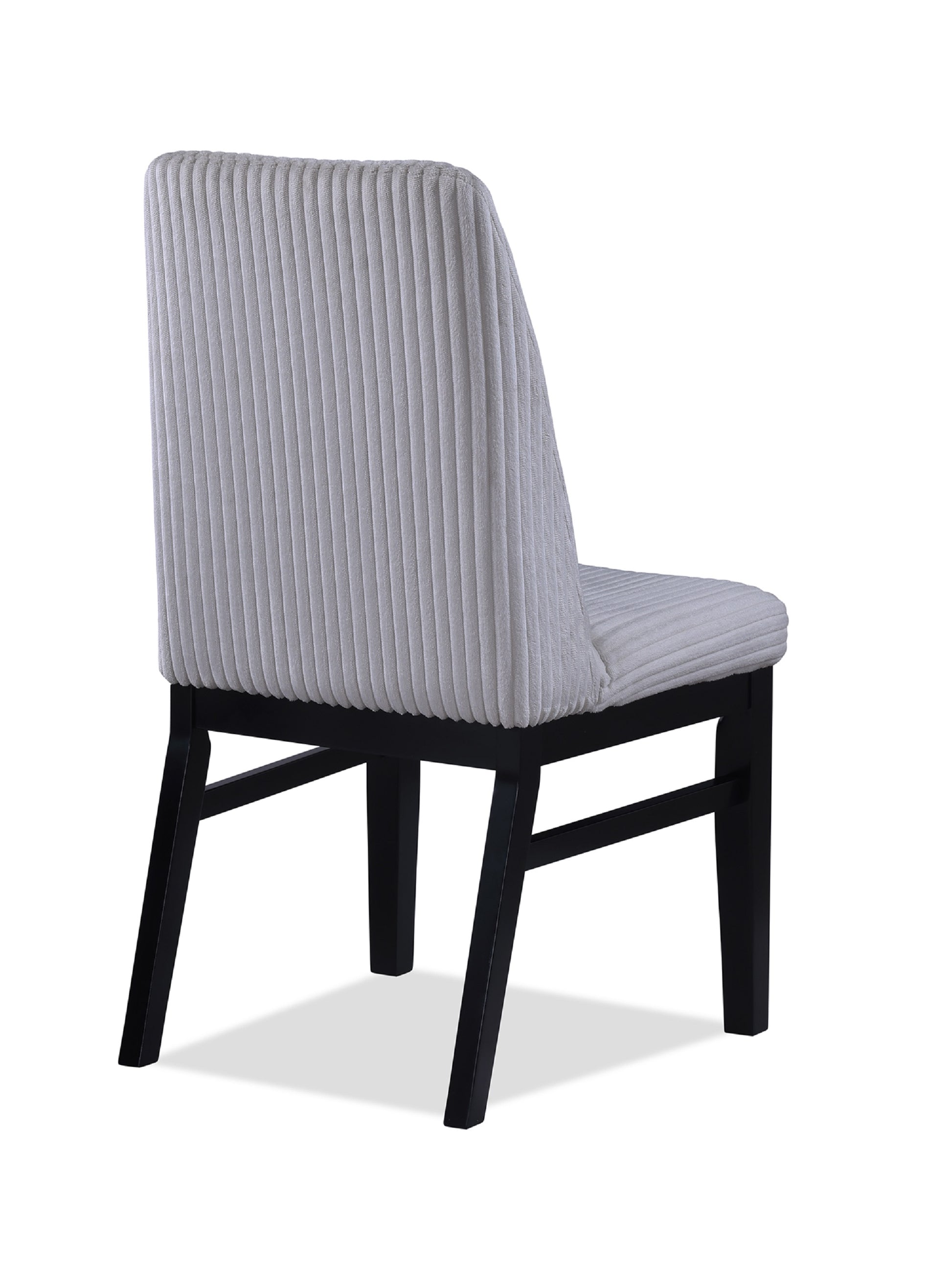 Light grey corduroy dining chair with black wooden legs modern side chair