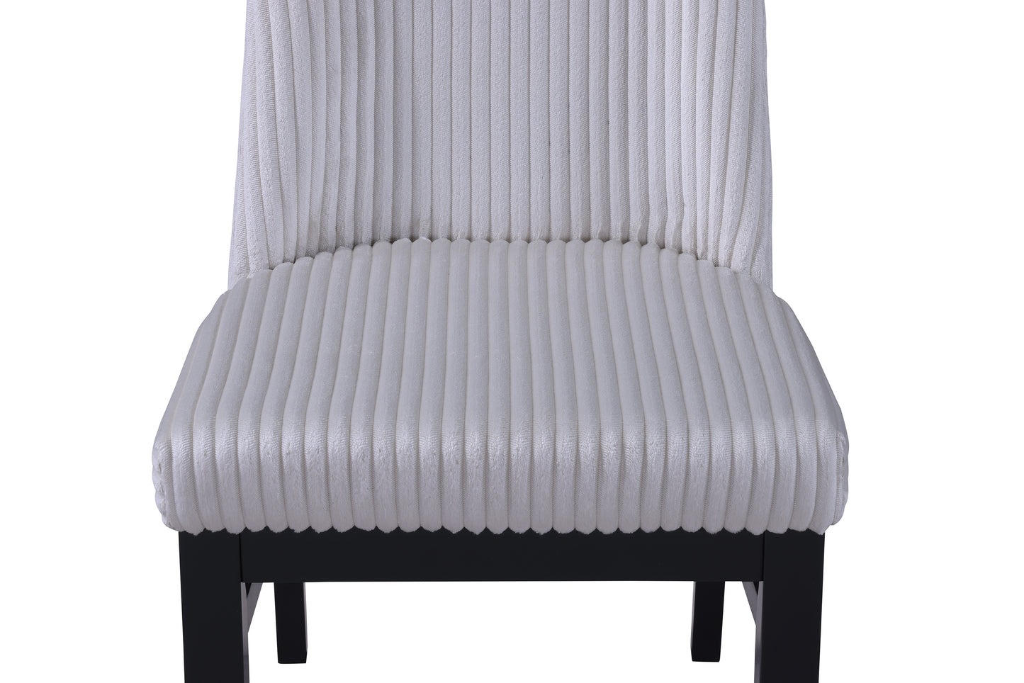 White corduroy accent chair with black wooden legs