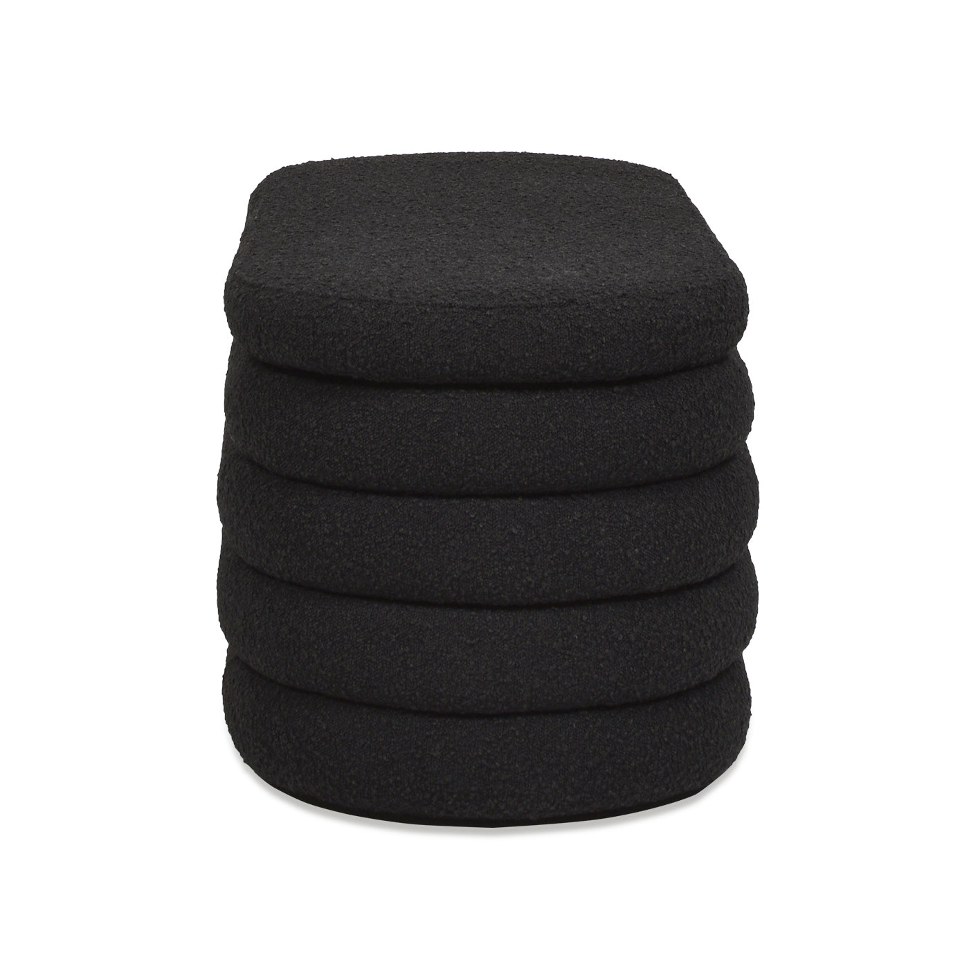 Stack of five textured black square ottomans