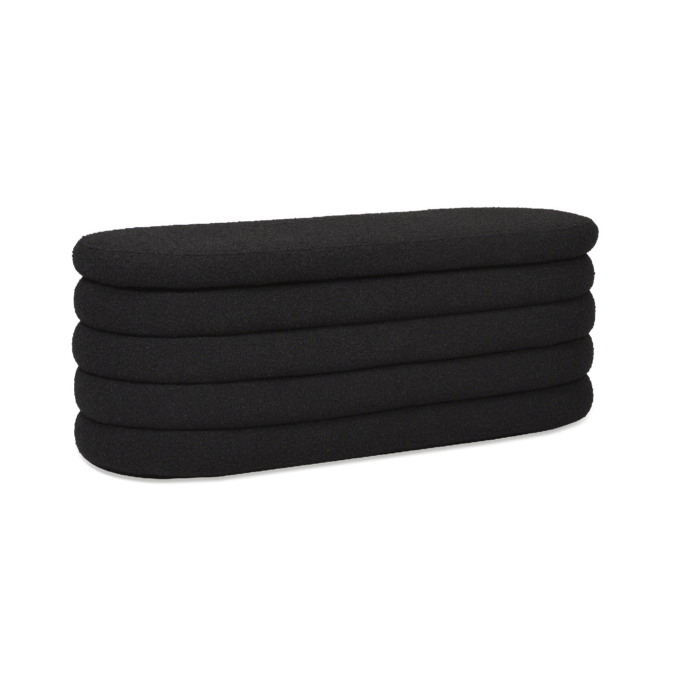 Black fabric ottoman with rounded edges