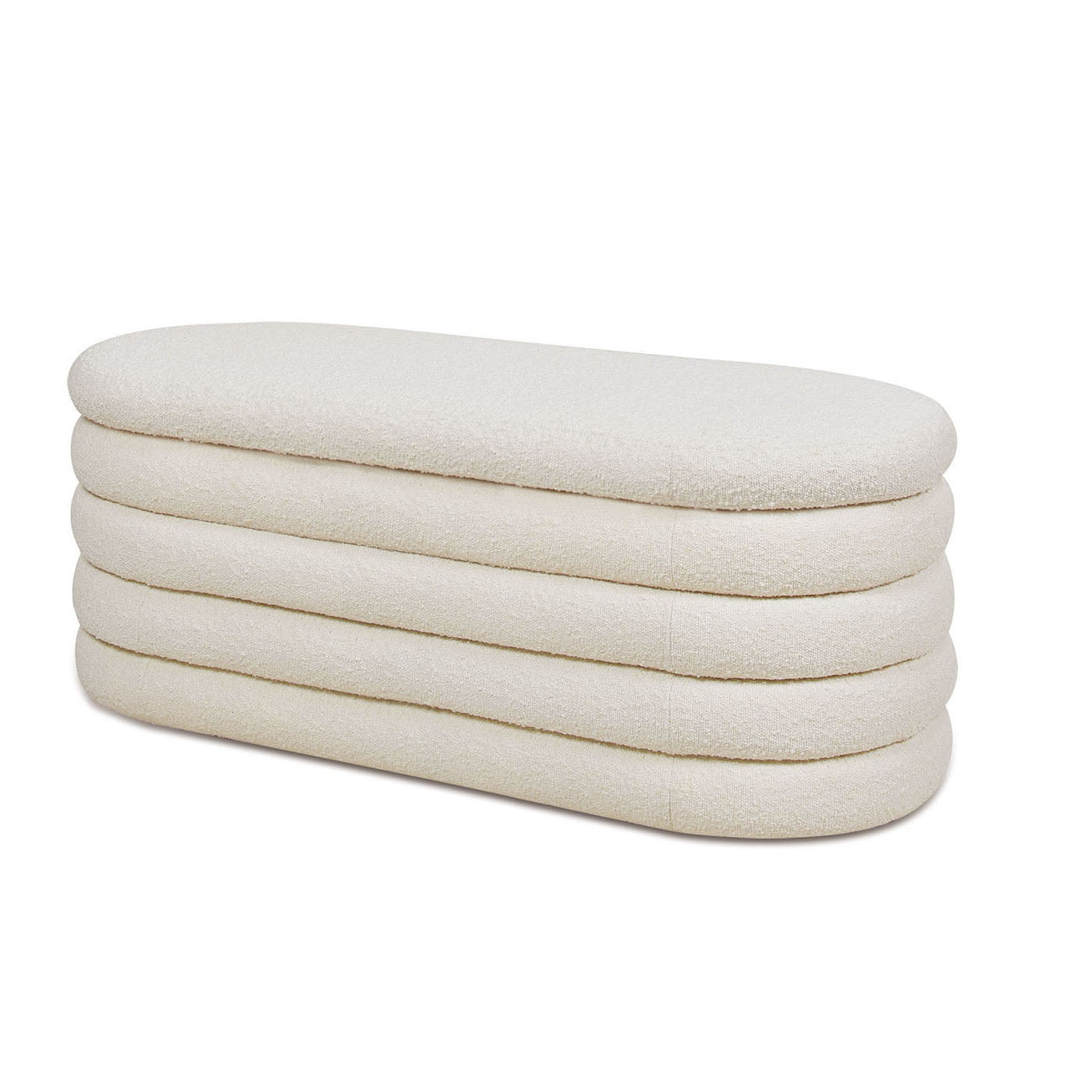 Textured ivory boucle bench with rounded layered design