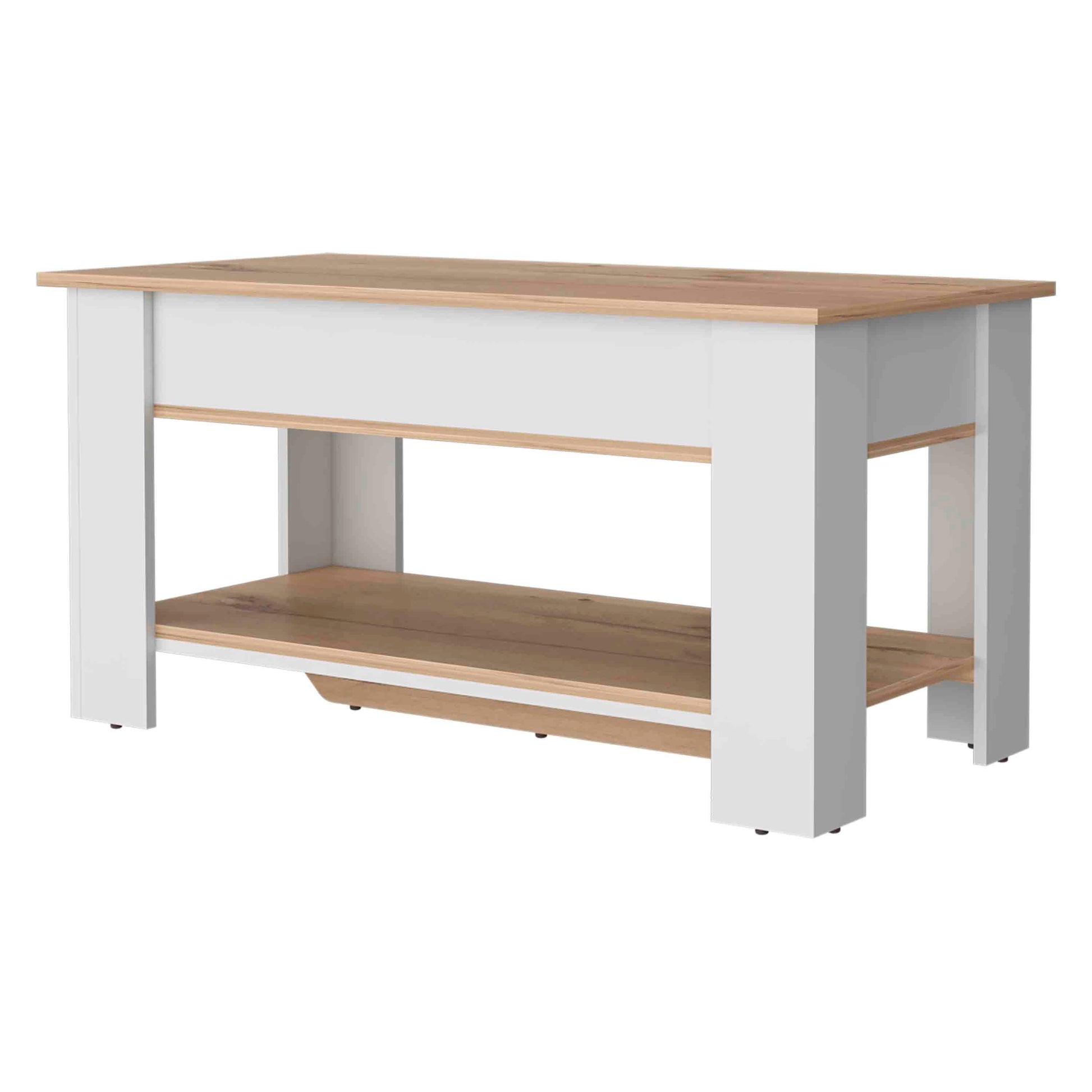 White and oak coffee table with open shelf