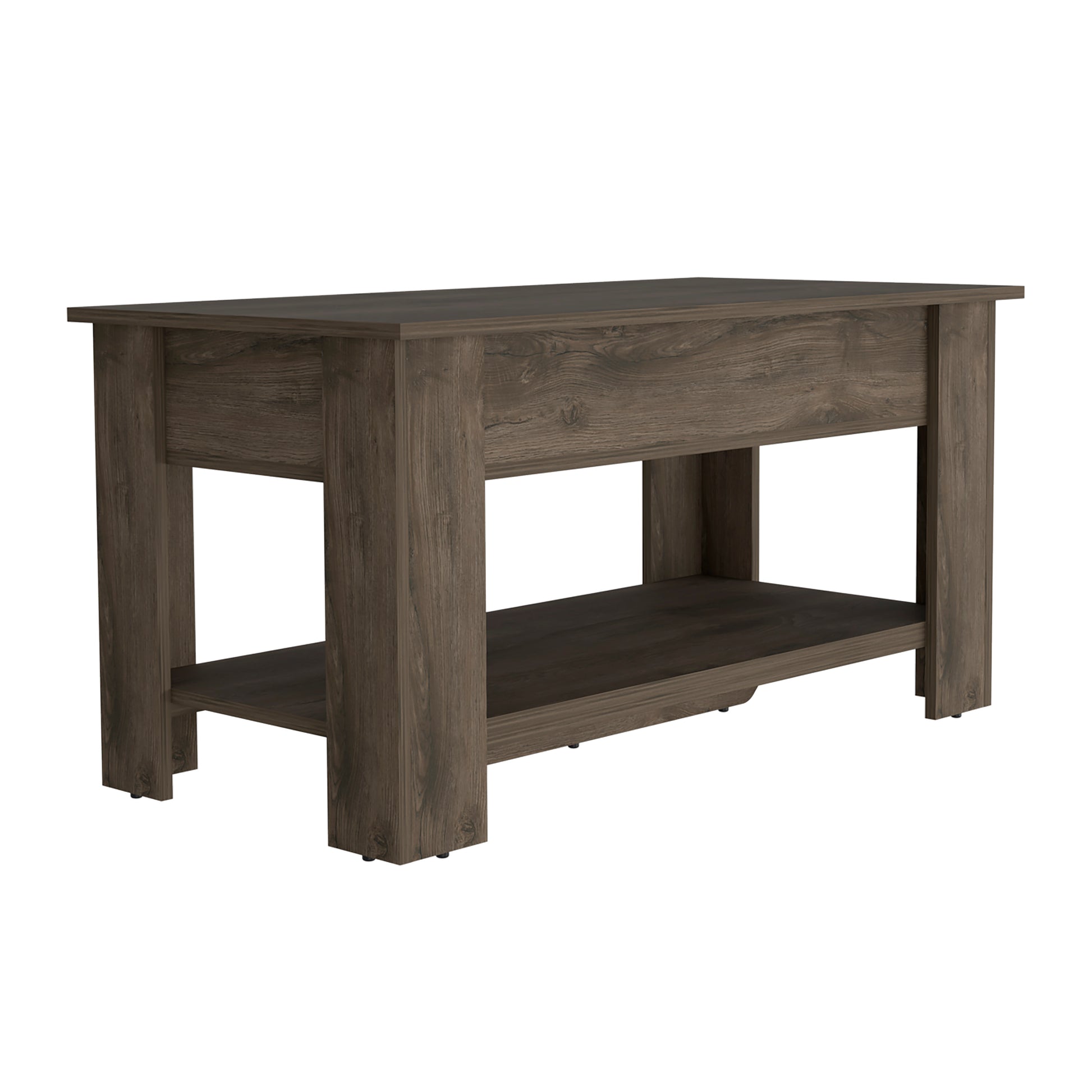 Dark wood lifttop coffee table with open shelf