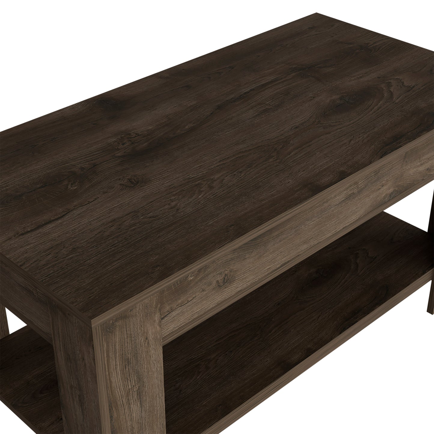 Dark oak finish coffee table with two shelves