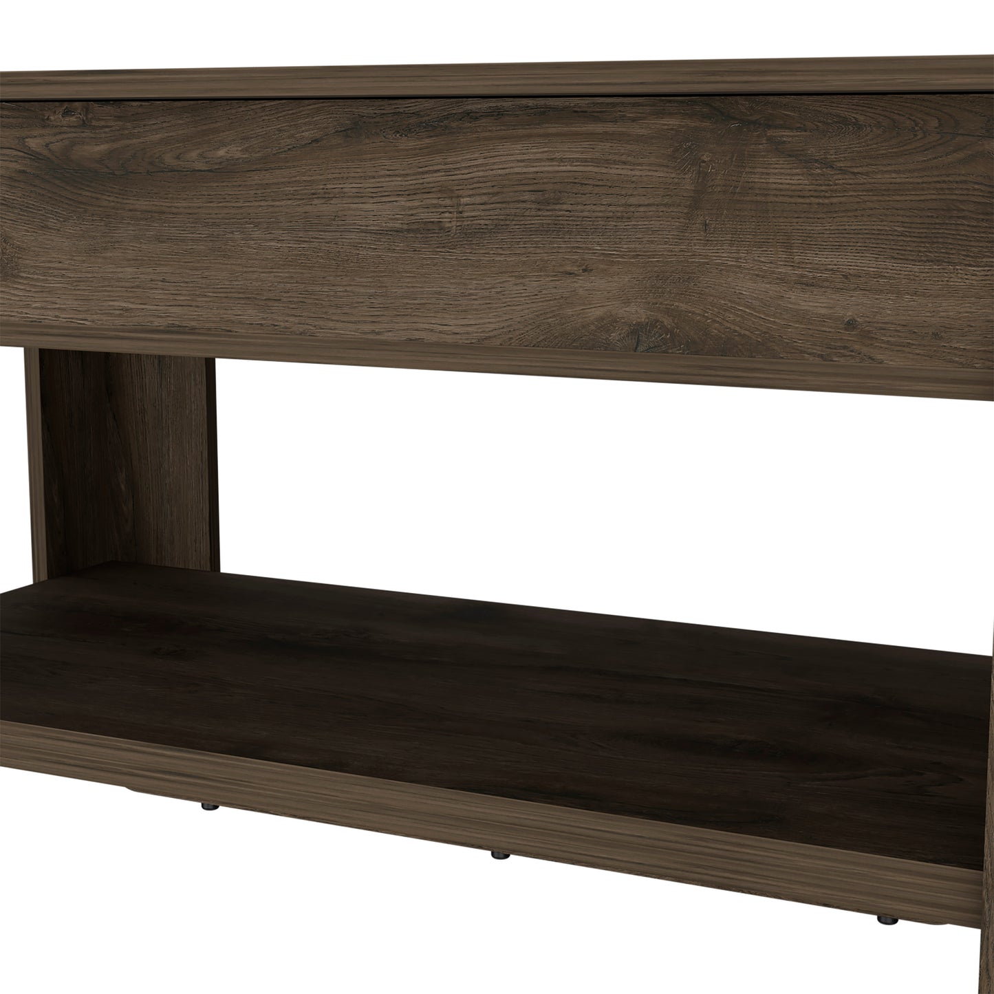 Dark wood modern console table with open shelf