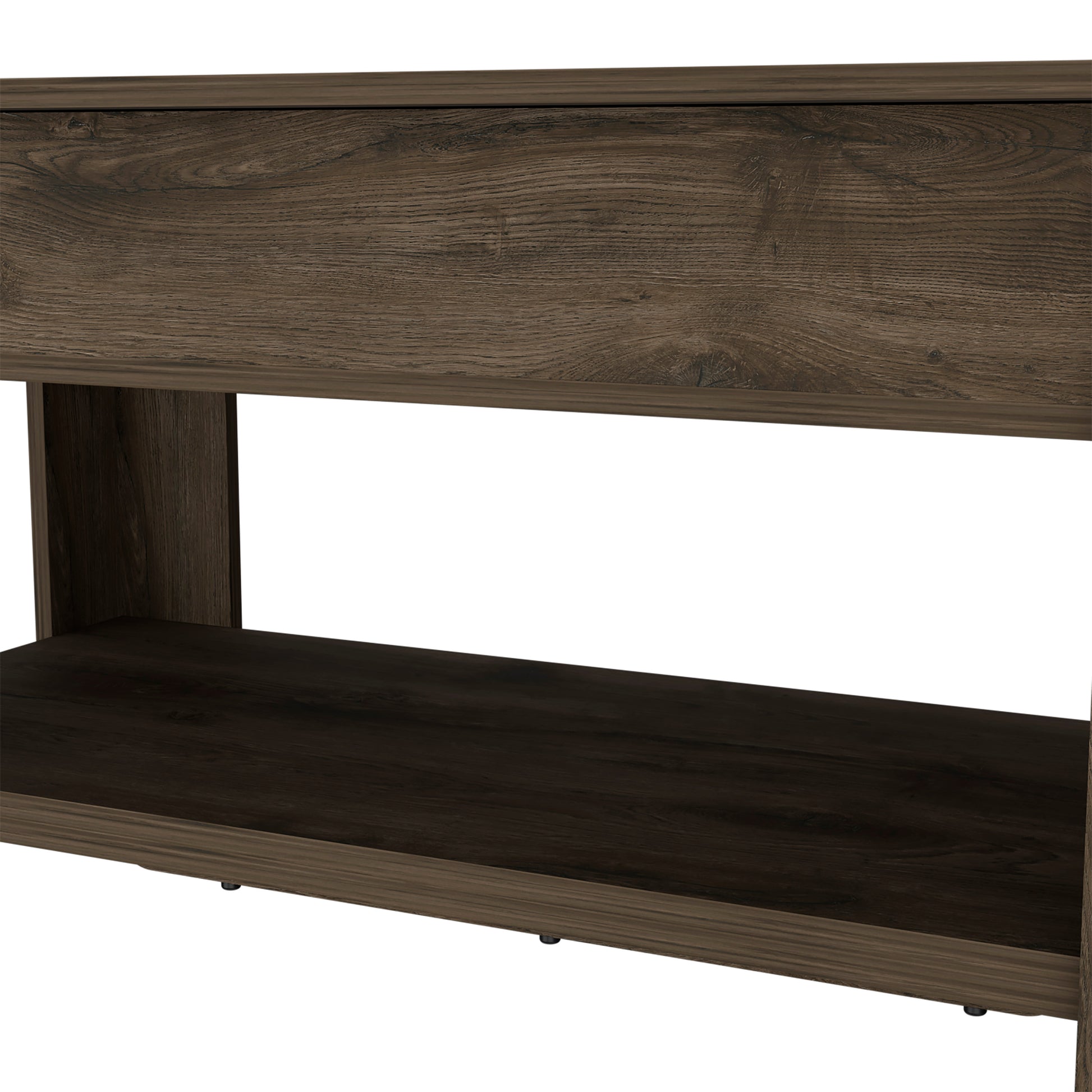 Dark wood modern console table with open shelf