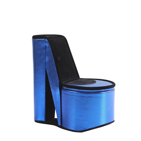 Blue metallic platform high heel shoe box