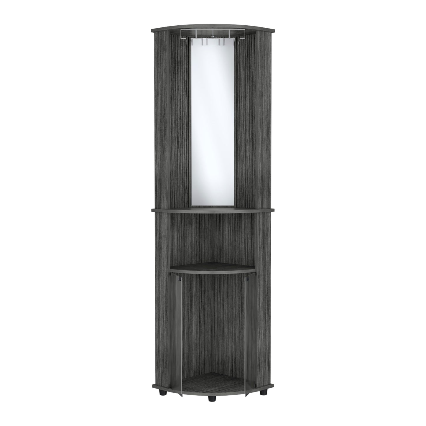Dark grey wood corner vanity with mirror