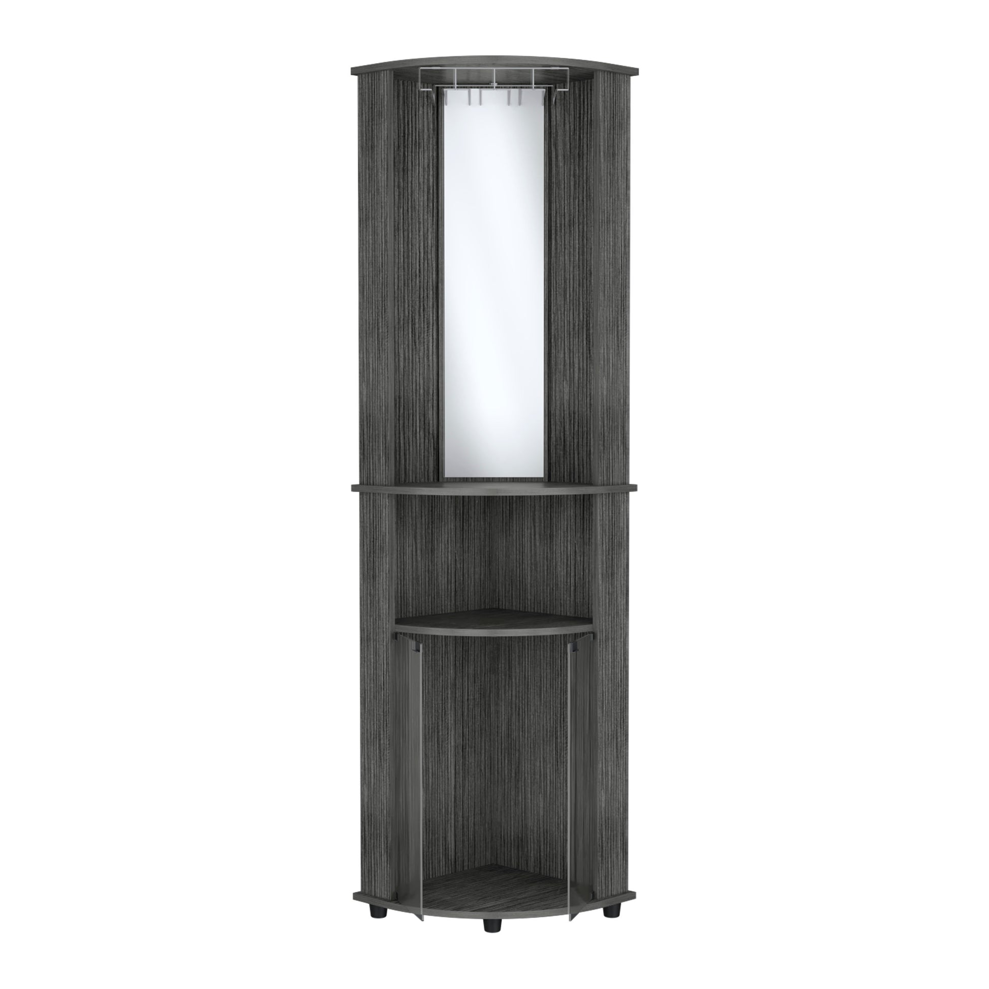Dark grey wood corner vanity with mirror
