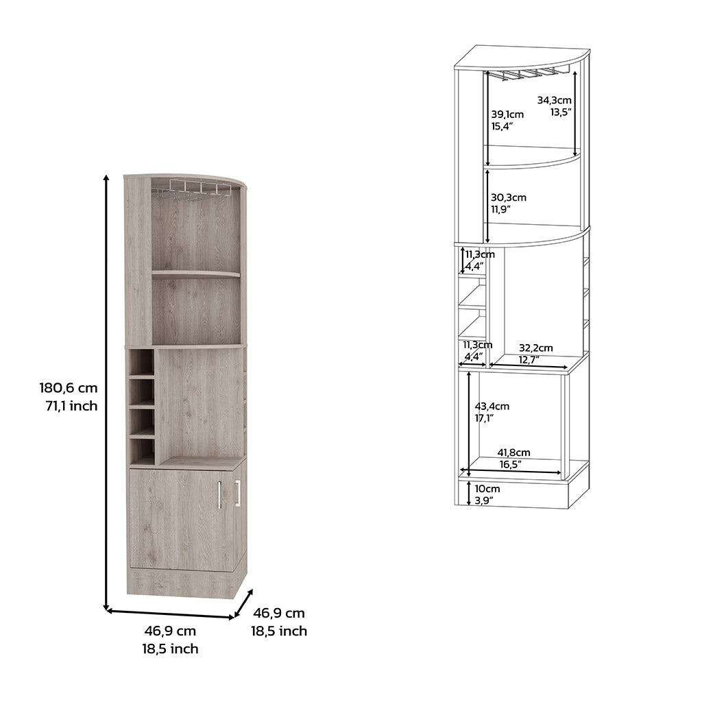 Modern light oak corner bar cabinet with wine glass rack