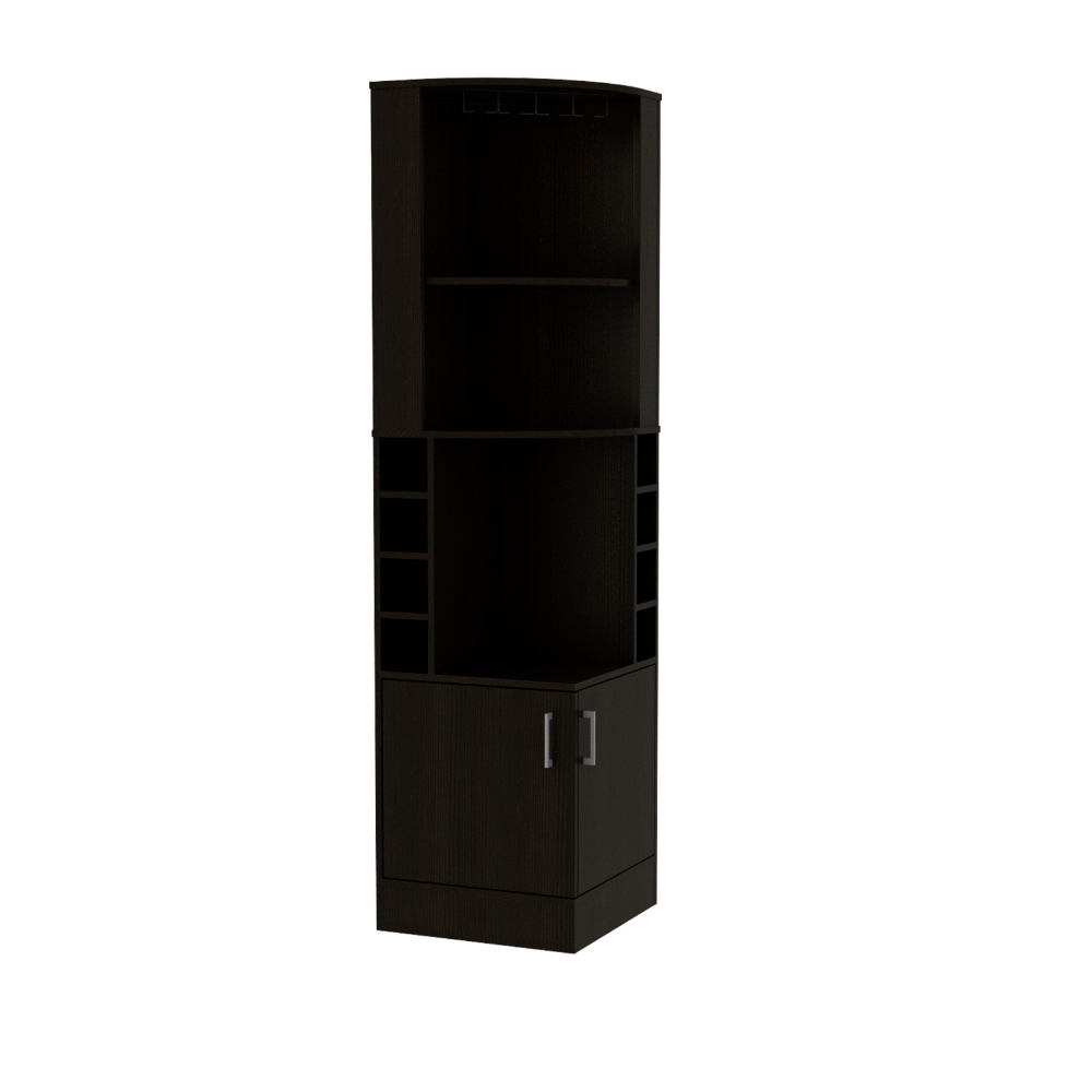 Dark wood corner bar cabinet with wine rack