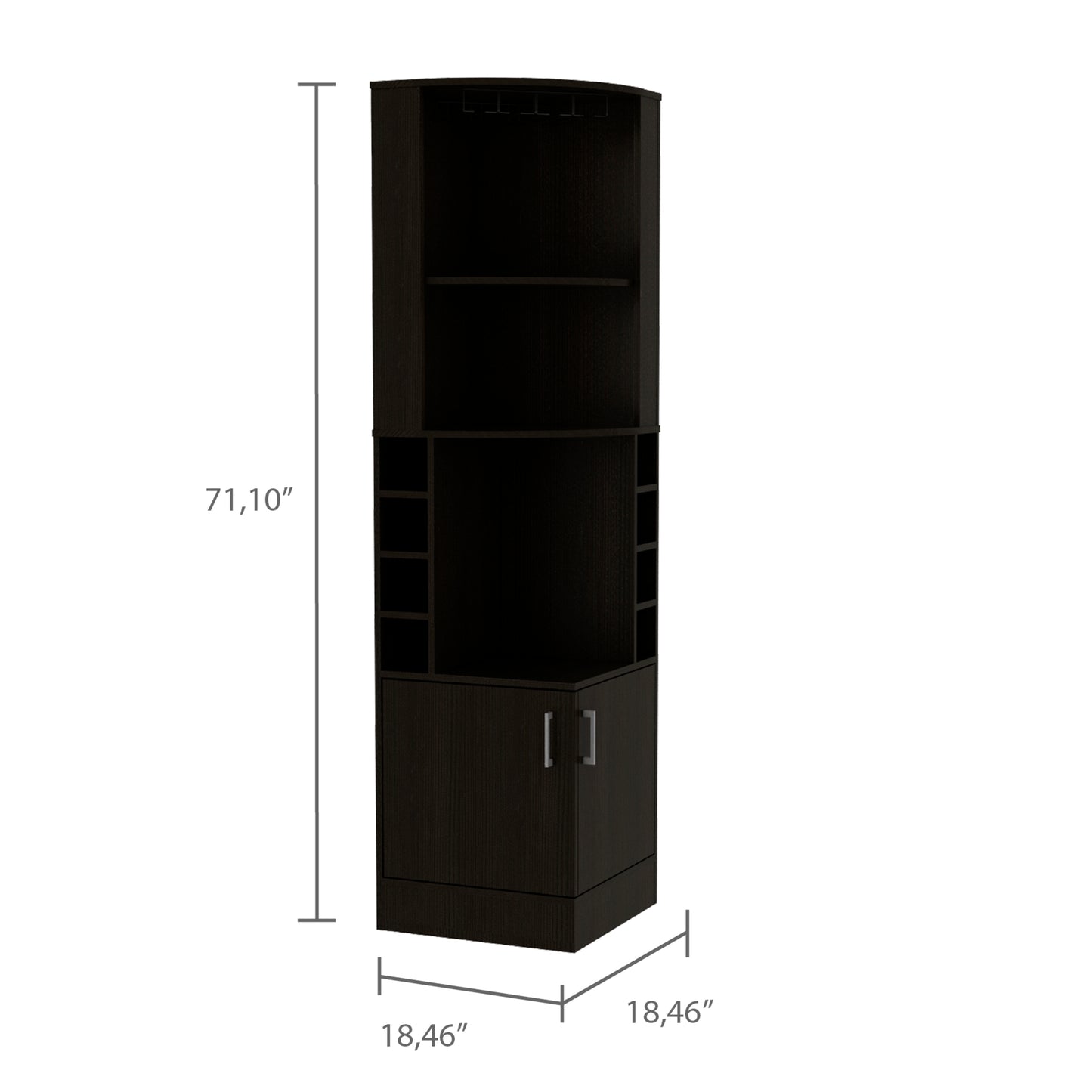 Dark brown corner cabinet with wine rack and storage