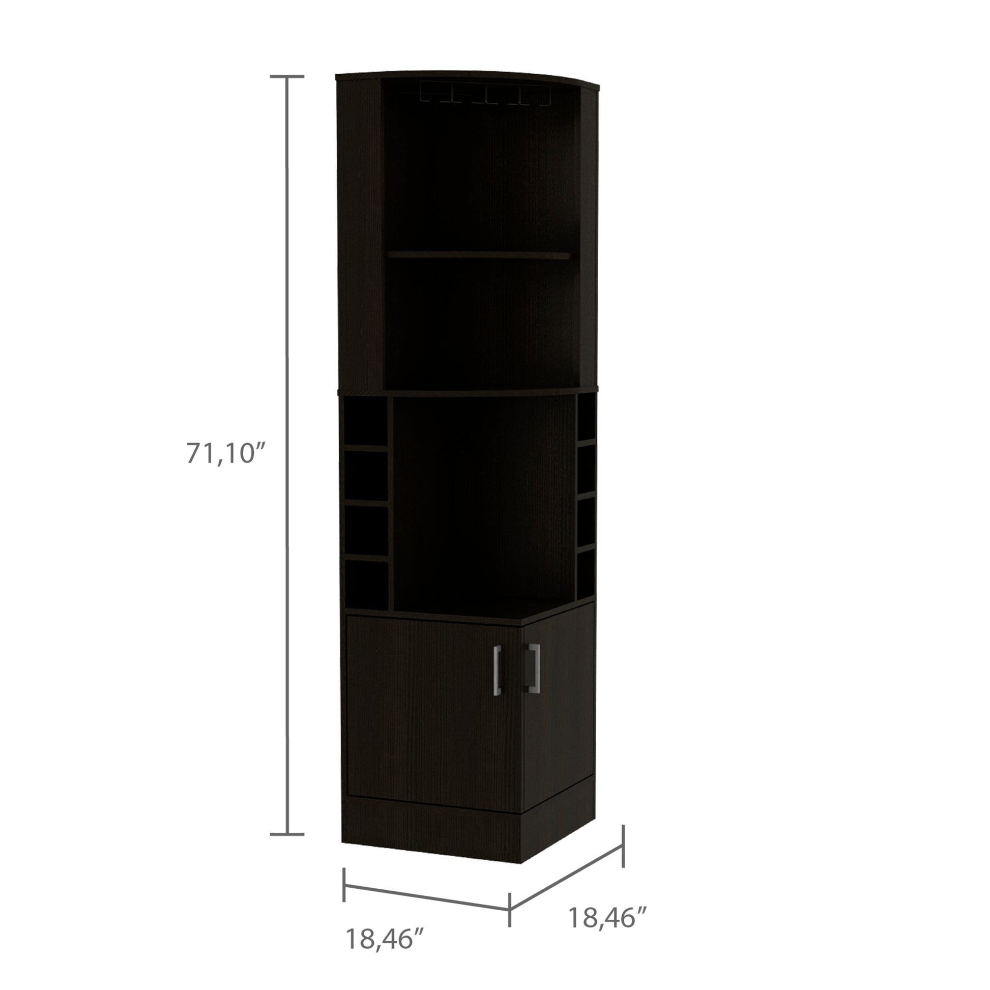 Dark brown corner cabinet with wine rack and storage