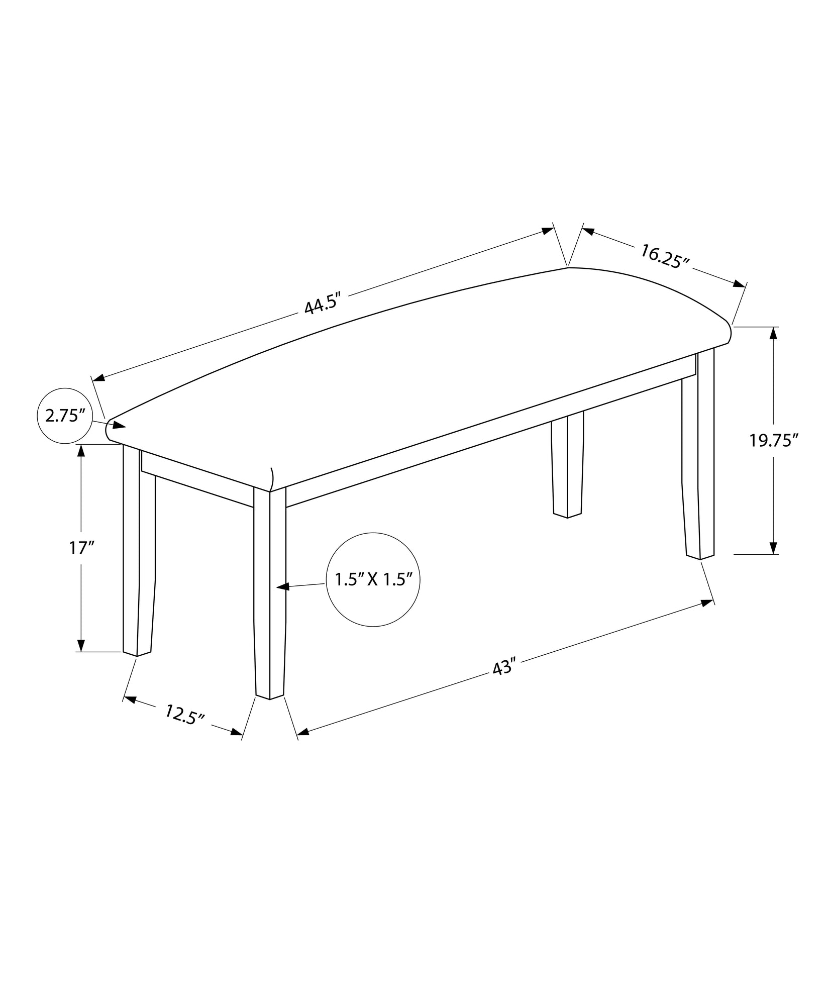 Padded dining bench dimensions  L x  W x  H