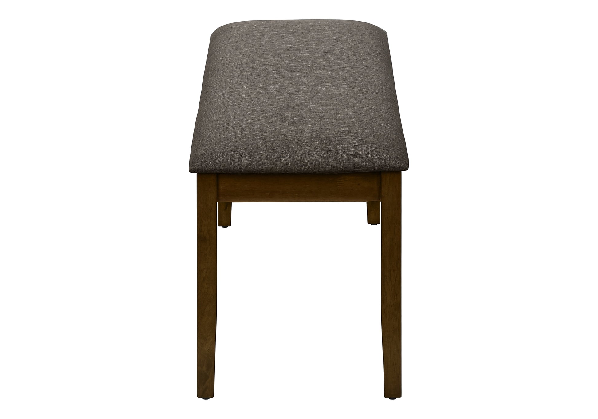 Textured charcoal upholstered bench with dark wood legs