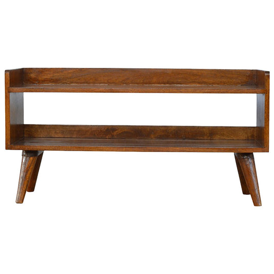 Twotier wooden shoe rack with angled legs