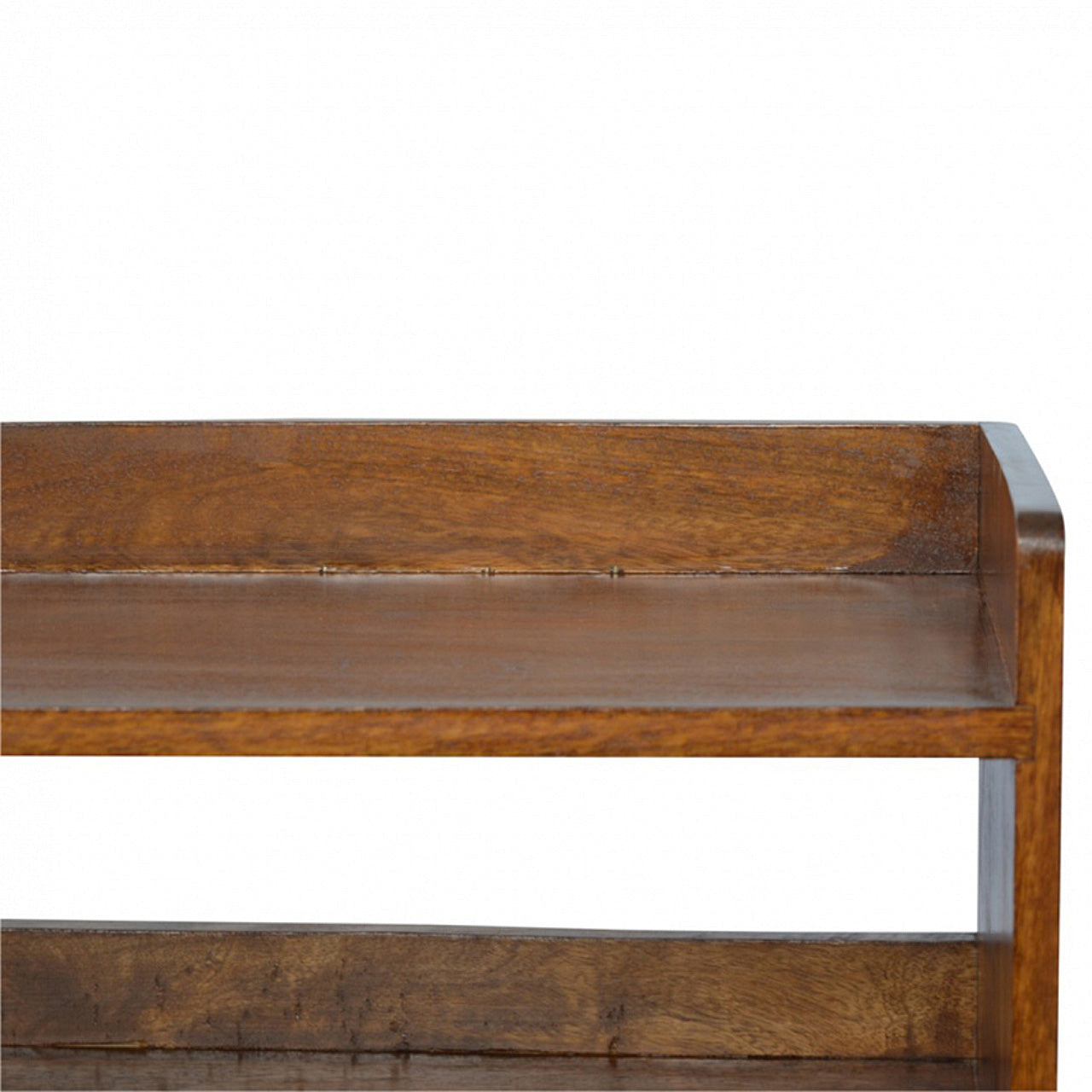 Rich dark wood shelf with subtle grain detail