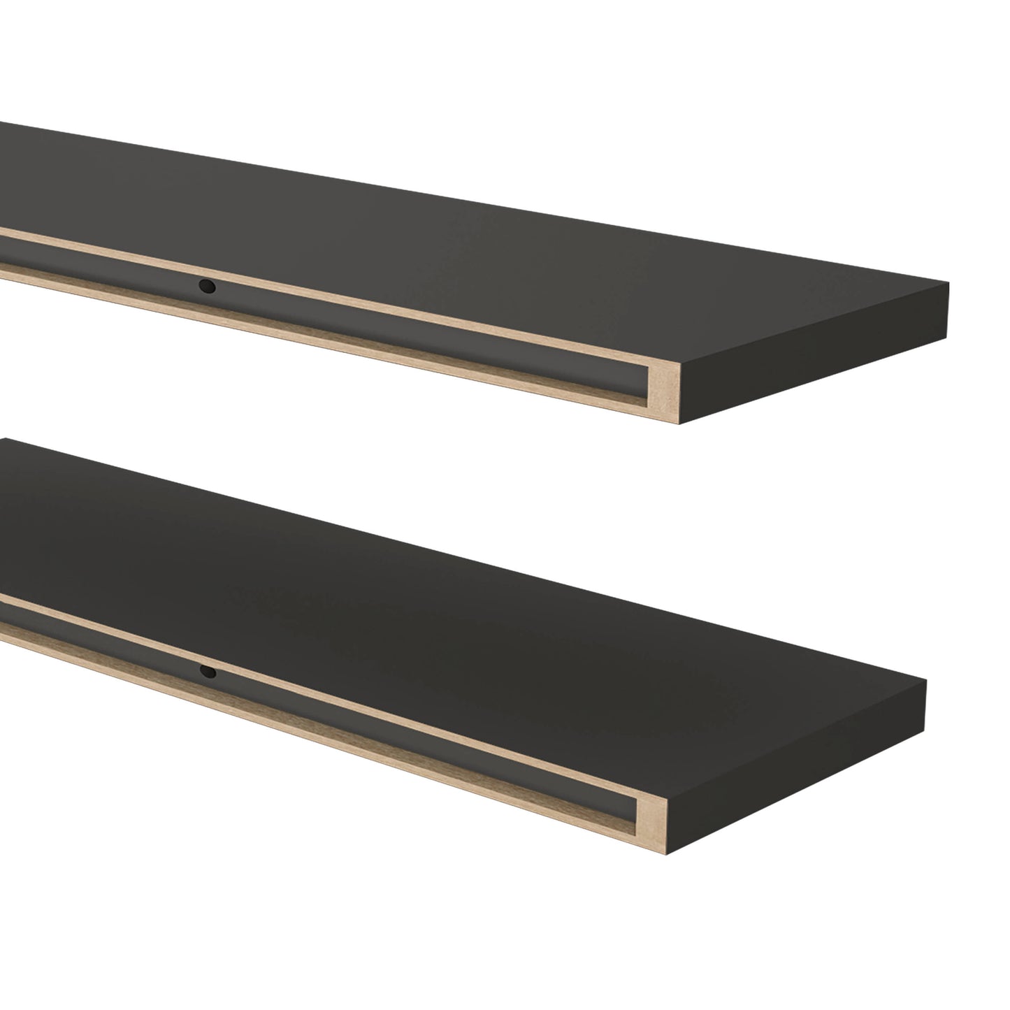 Modern black floating shelf with hidden bracket system