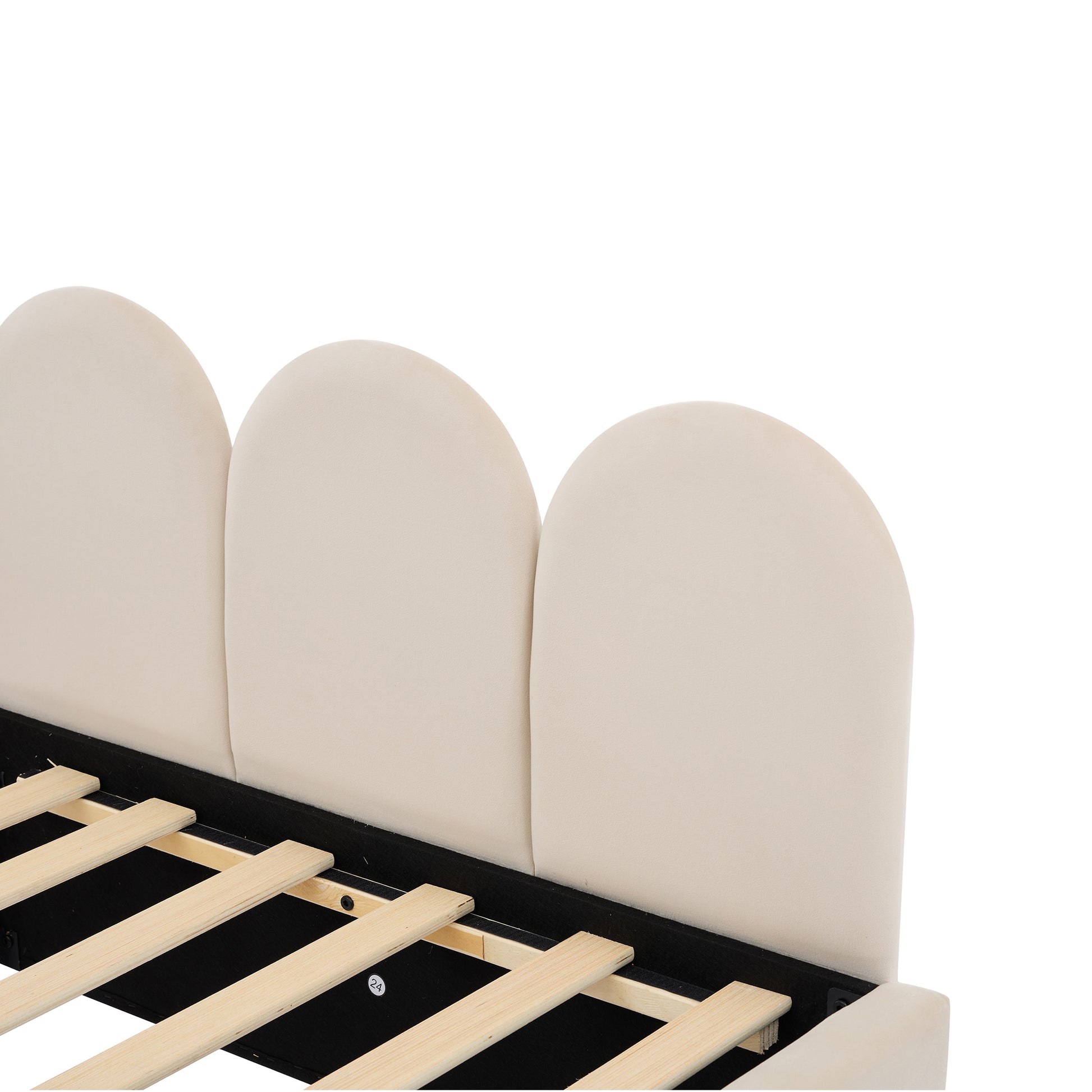 Cream velvet scalloped headboard bed frame detail