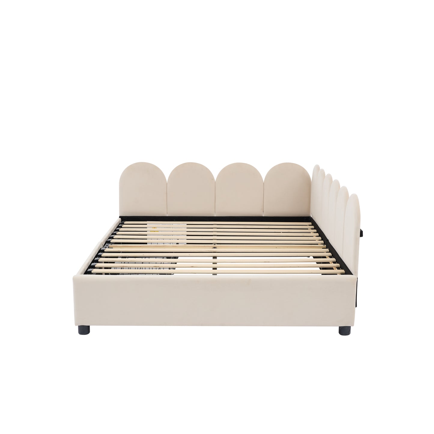 Cream velvet platform bed frame with arched headboard