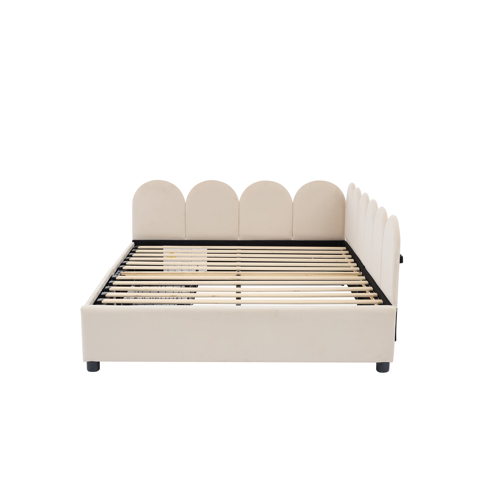 Cream velvet platform bed frame with arched headboard