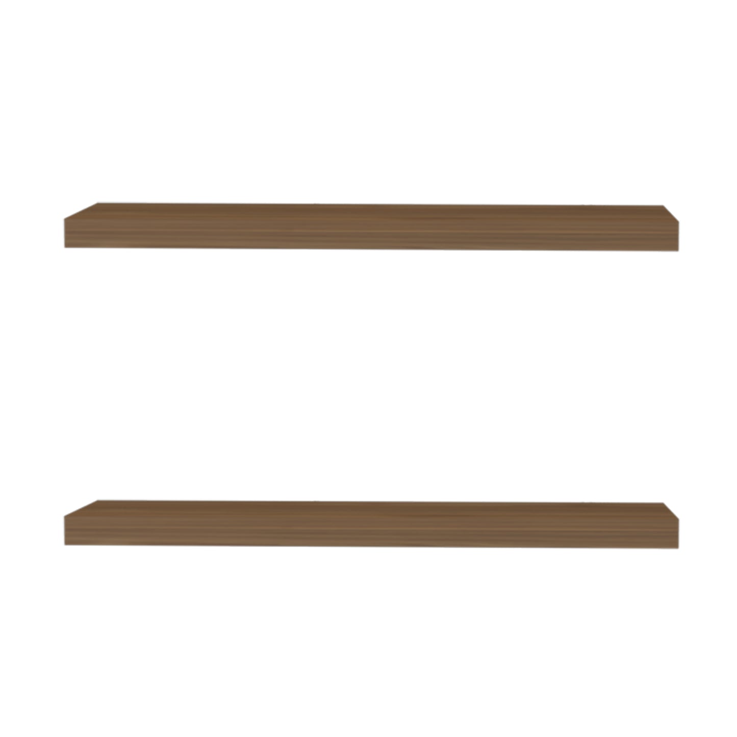 Two modern minimalist brown wooden floating shelves