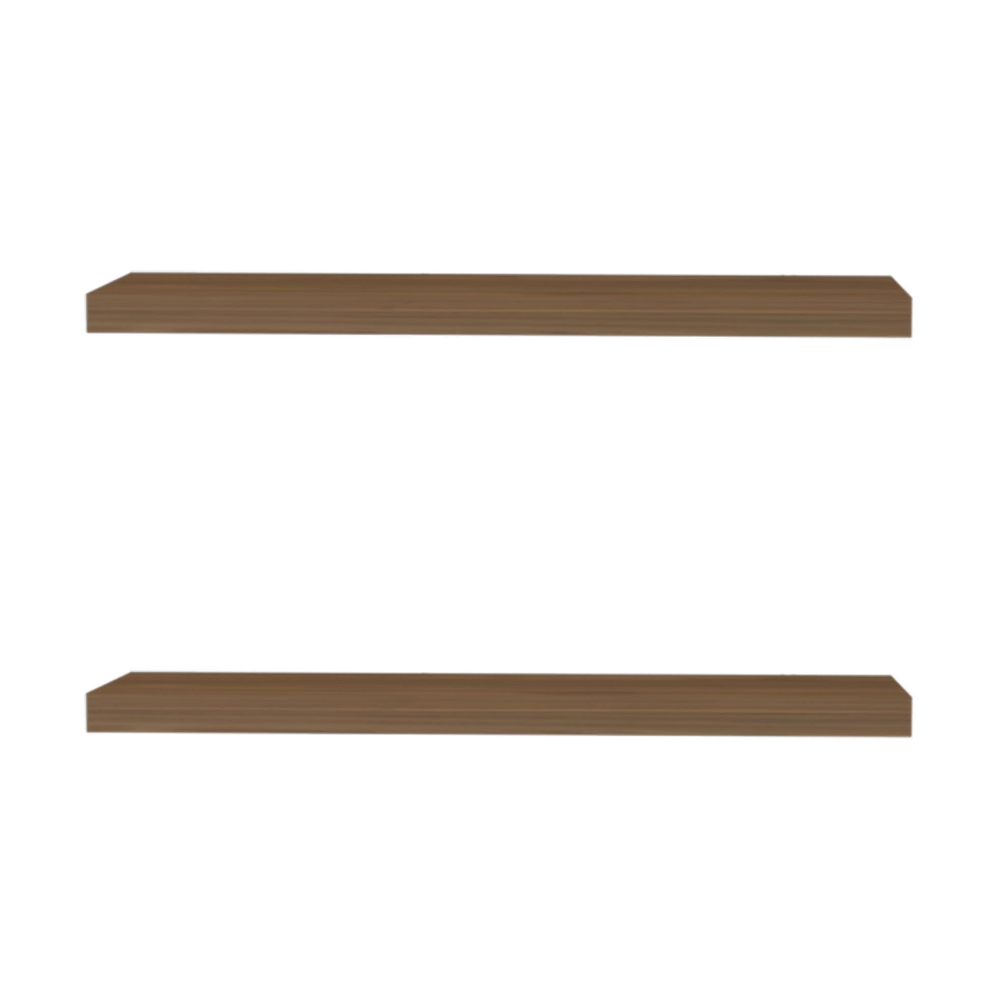 Two modern minimalist brown wooden floating shelves