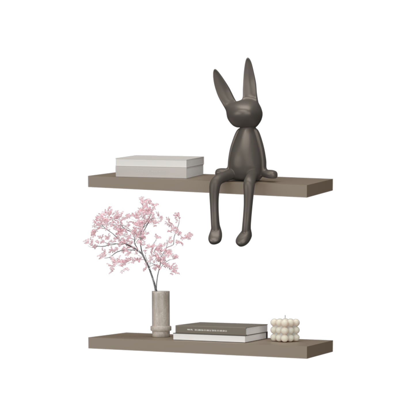 Sleek grey rabbit figurine on a shelf