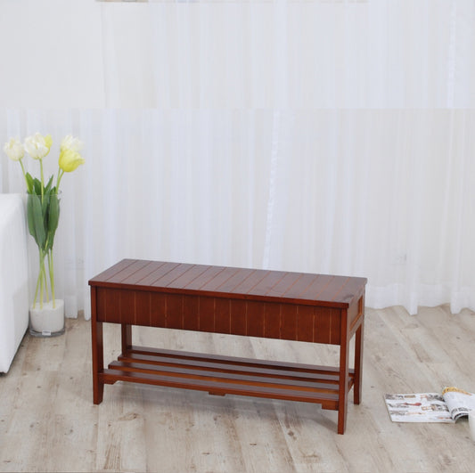 Wooden shoe rack bench with storage compartment