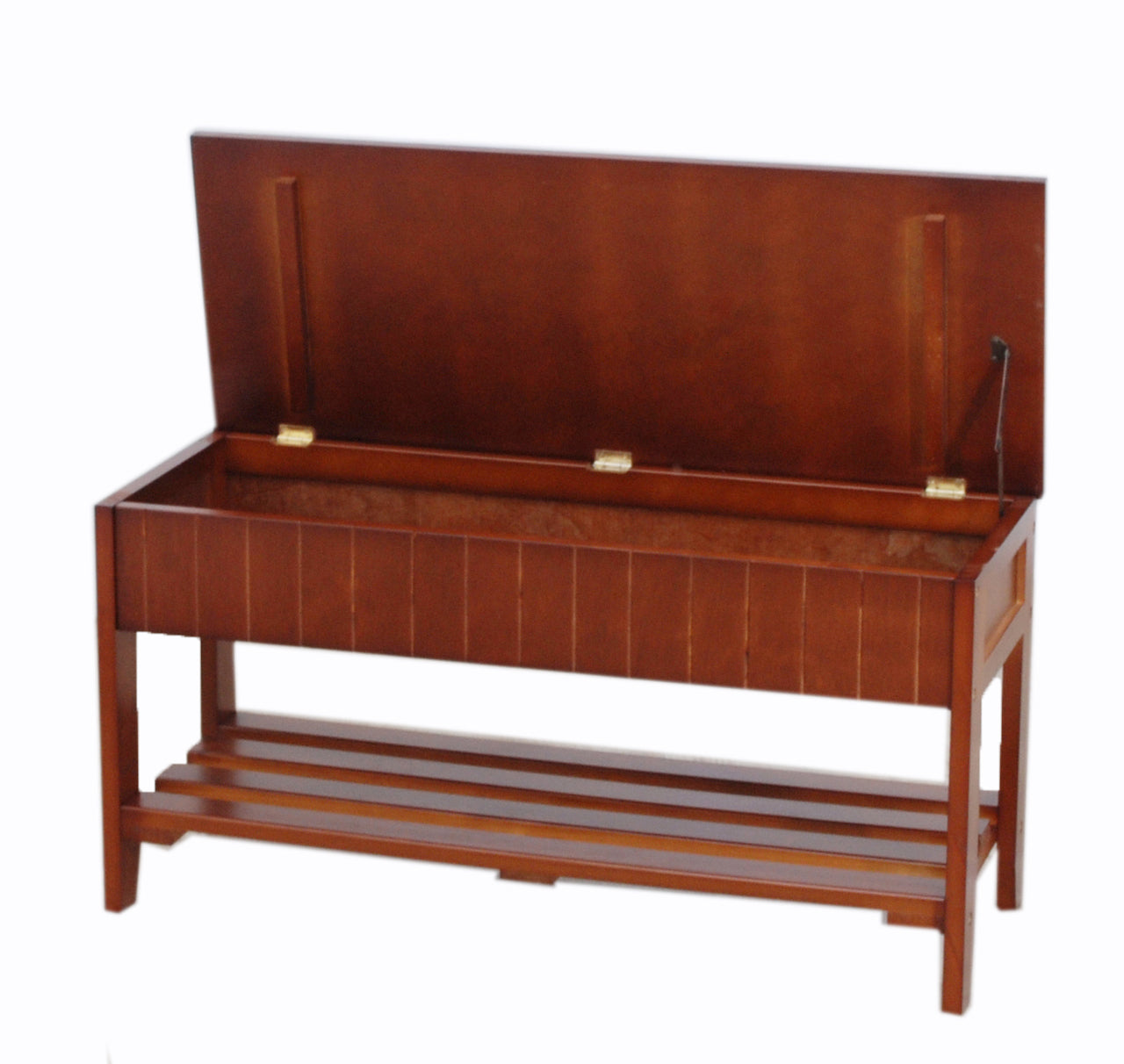 Mahogany wood entryway bench with shoe storage