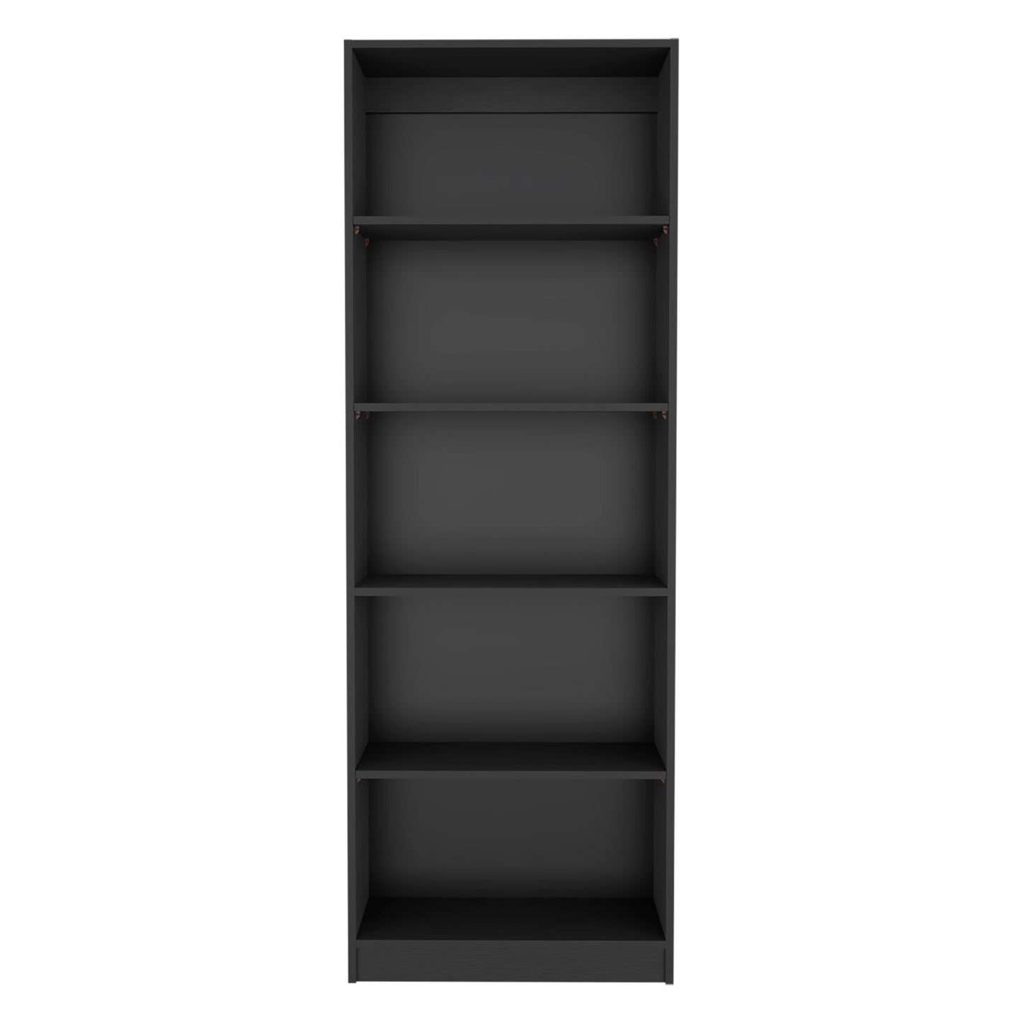 Tall black bookshelf with five shelves