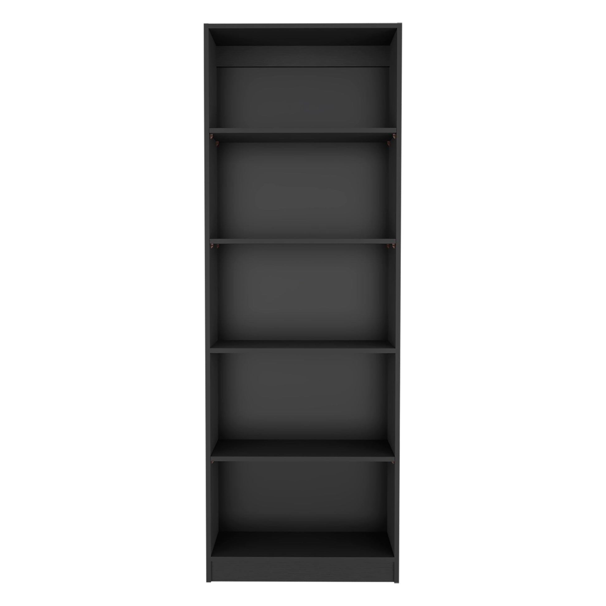 Tall black bookshelf with five shelves