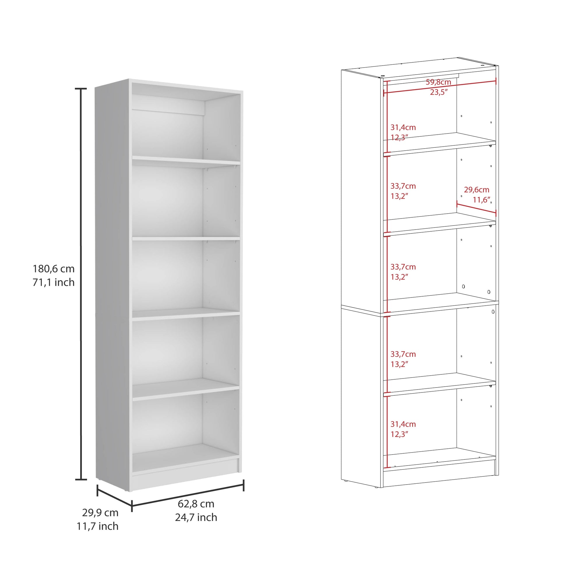 White modern tall bookshelf with  shelves