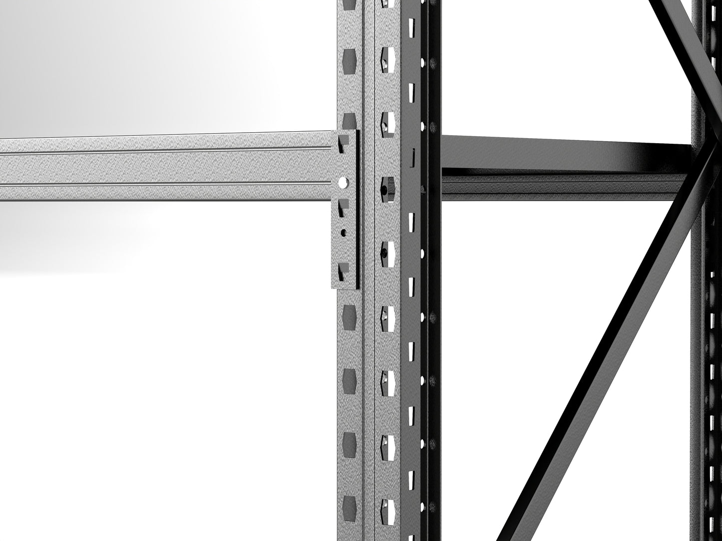 Closeup of gray industrial shelving unit