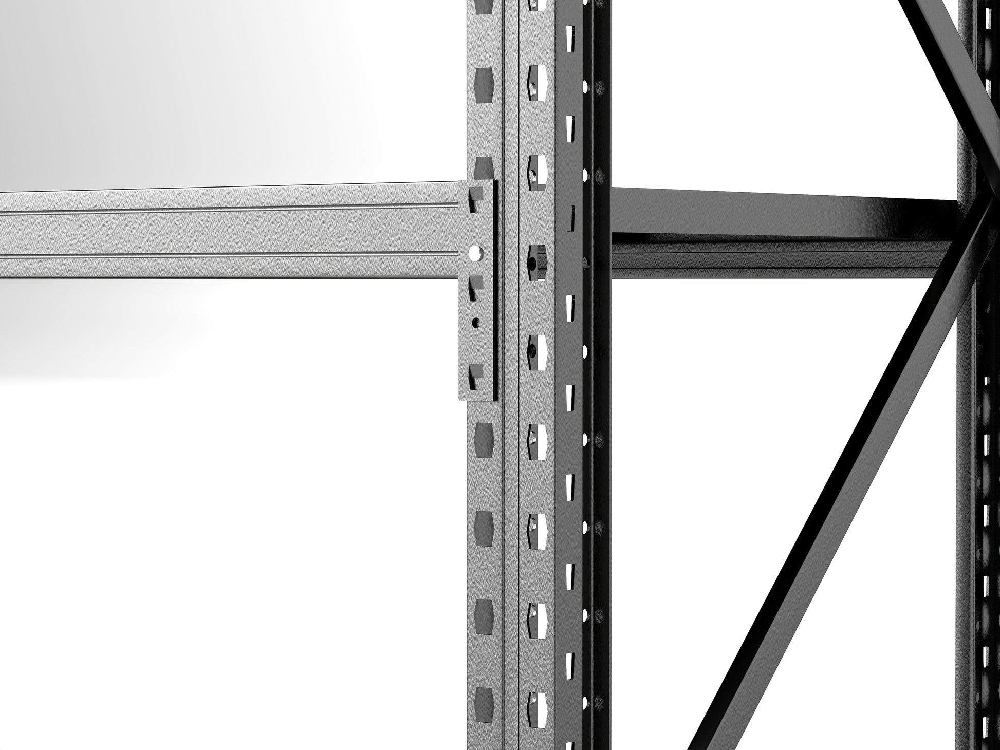 Closeup of gray industrial shelving unit