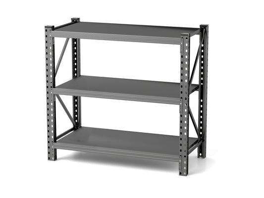 Gray metal tier industrial shelving unit