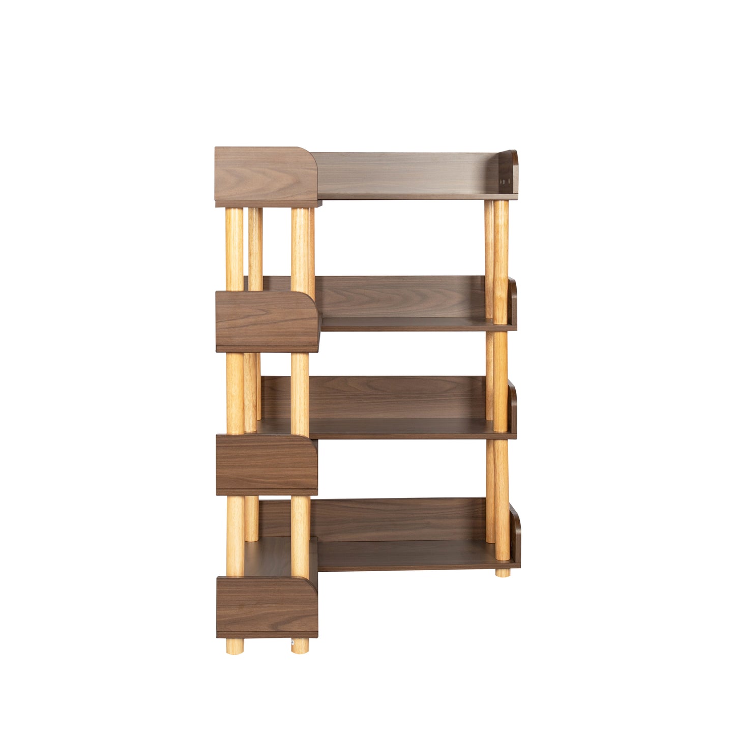 Fourtier modern bookshelf with walnut finish and light wood legs