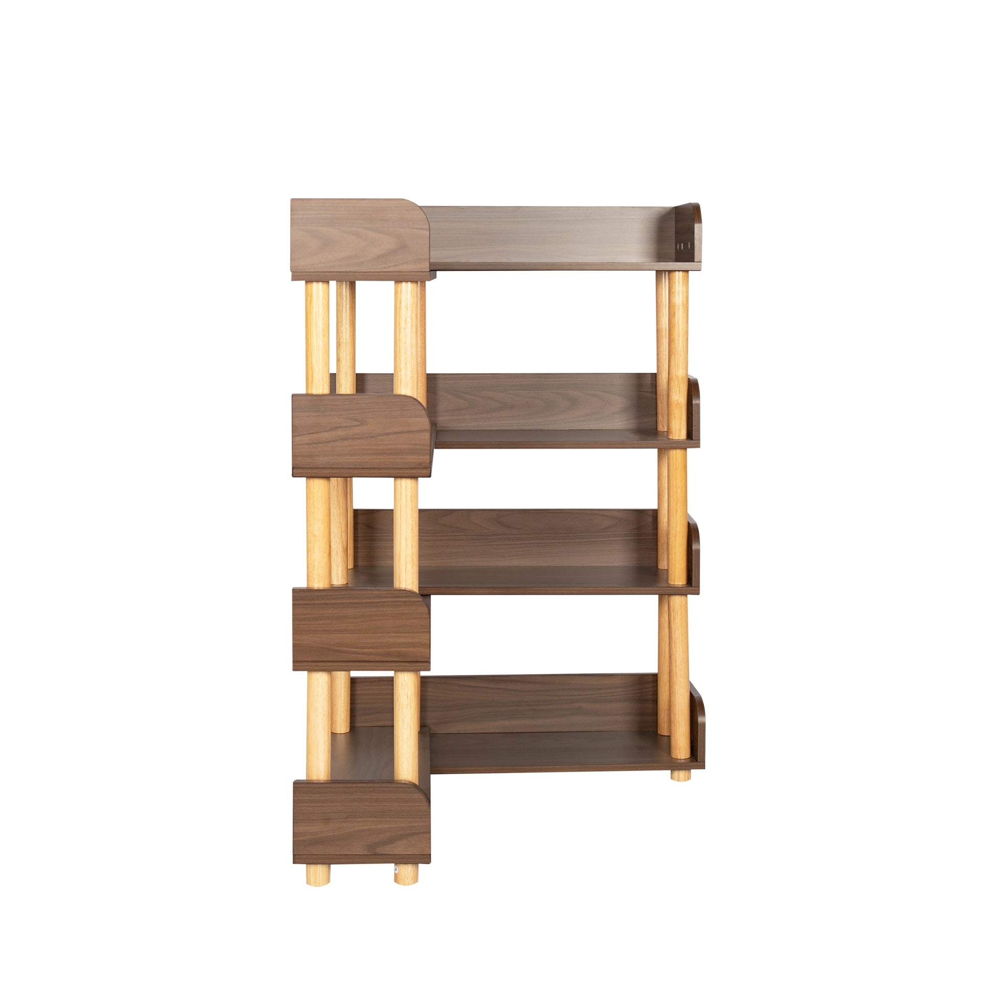 Fourtier modern bookshelf with walnut finish and light wood legs