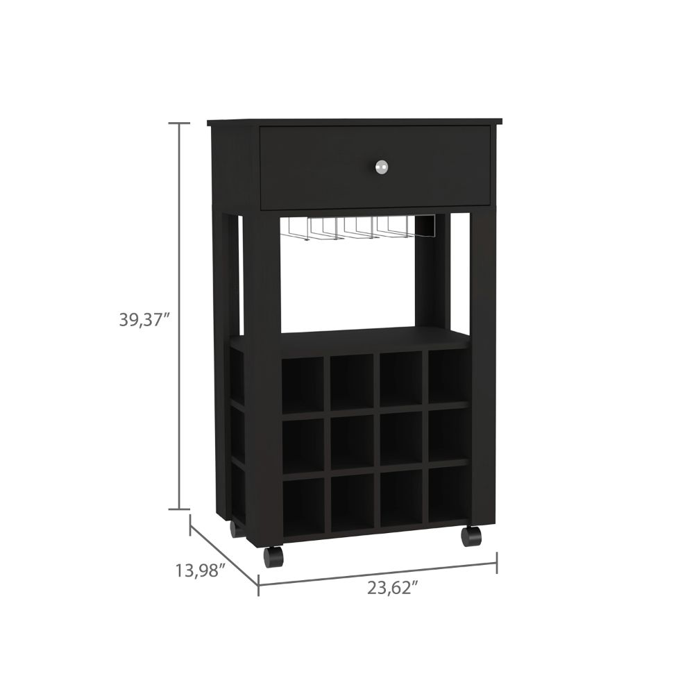 Black kitchen cart with wine rack