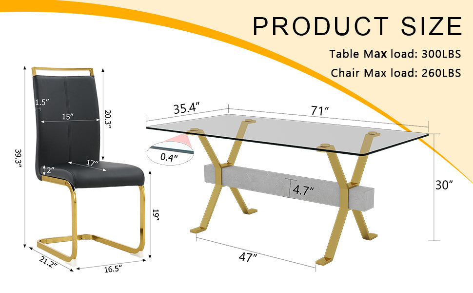 Black faux leather dining chair with gold cantilever base