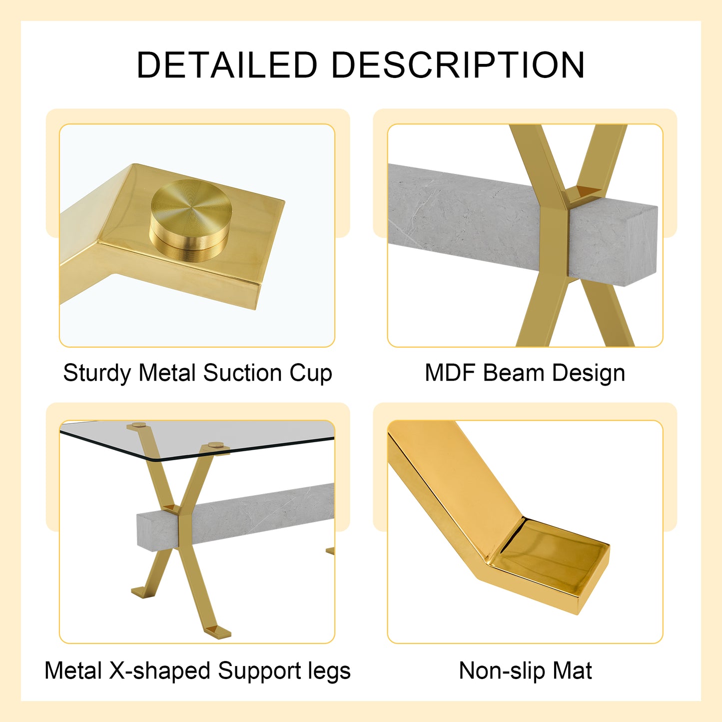 Gold metal suction cup detail on modern furniture assembly