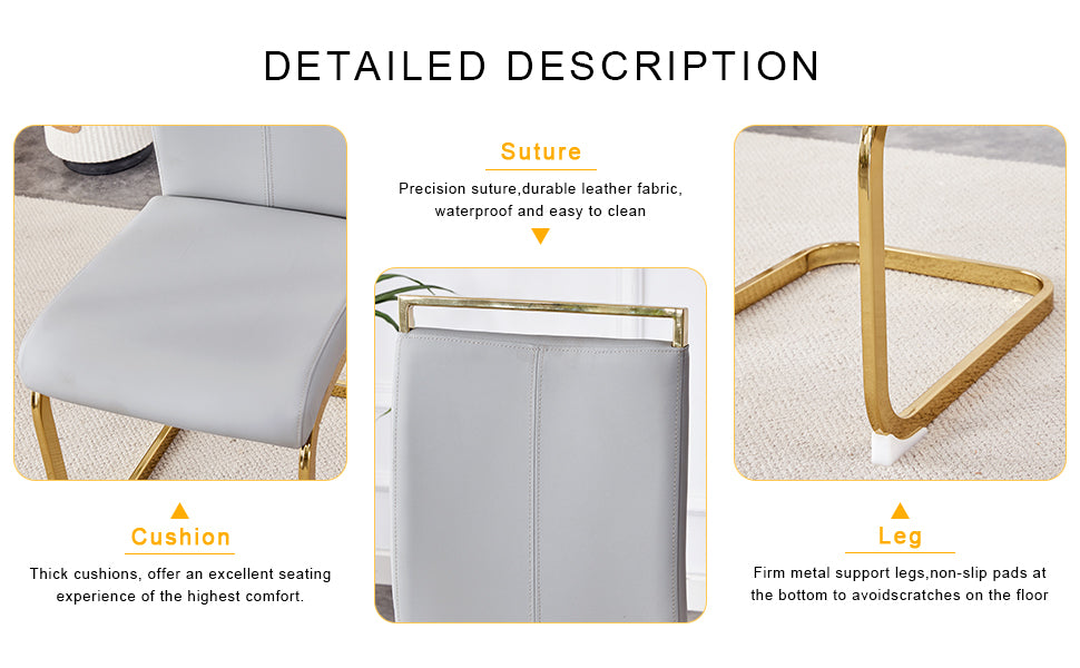 Gray leather chair cushion with gold metal legs