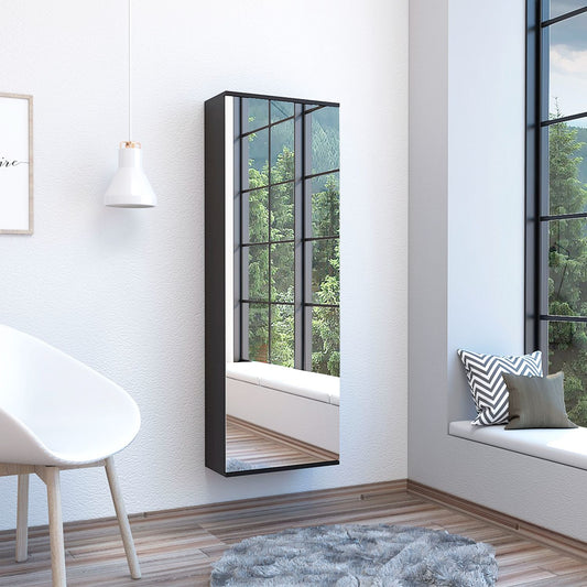 Black framed fulllength mirror with a reflective surface