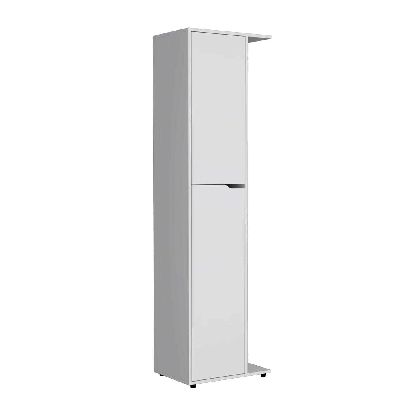 Tall white storage cabinet with two doors