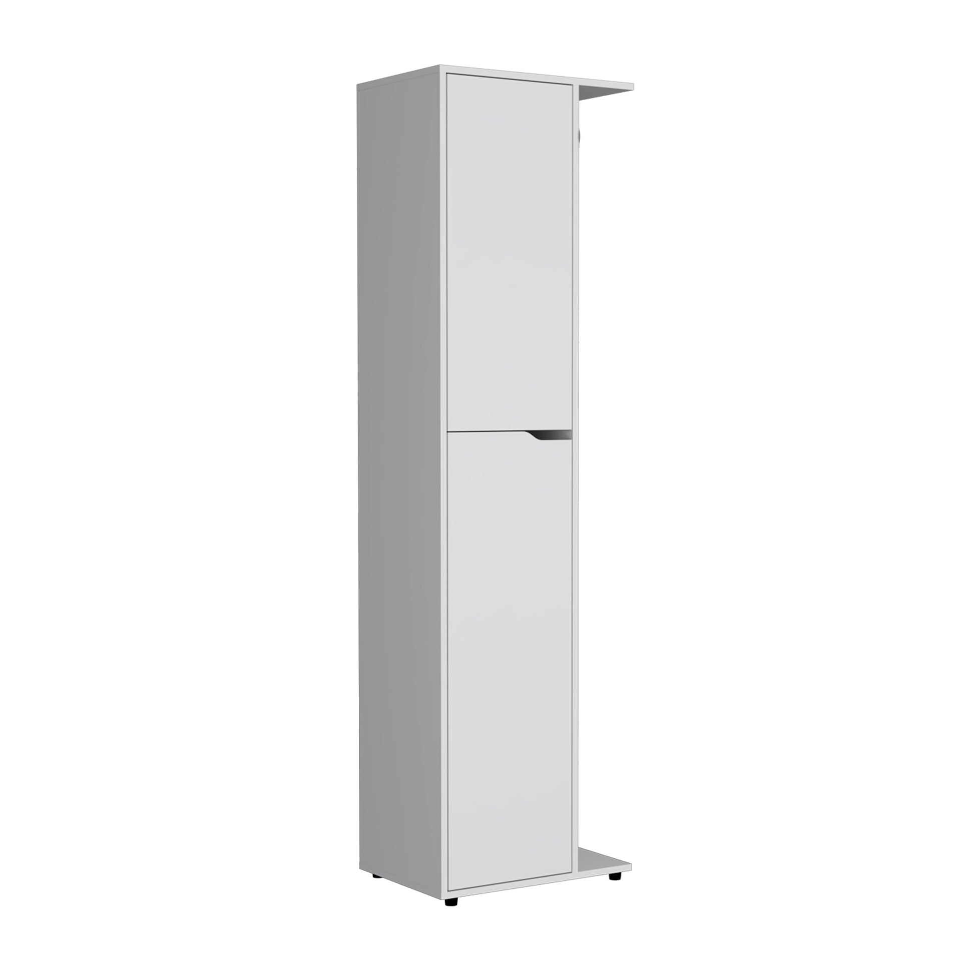 Tall white storage cabinet with two doors