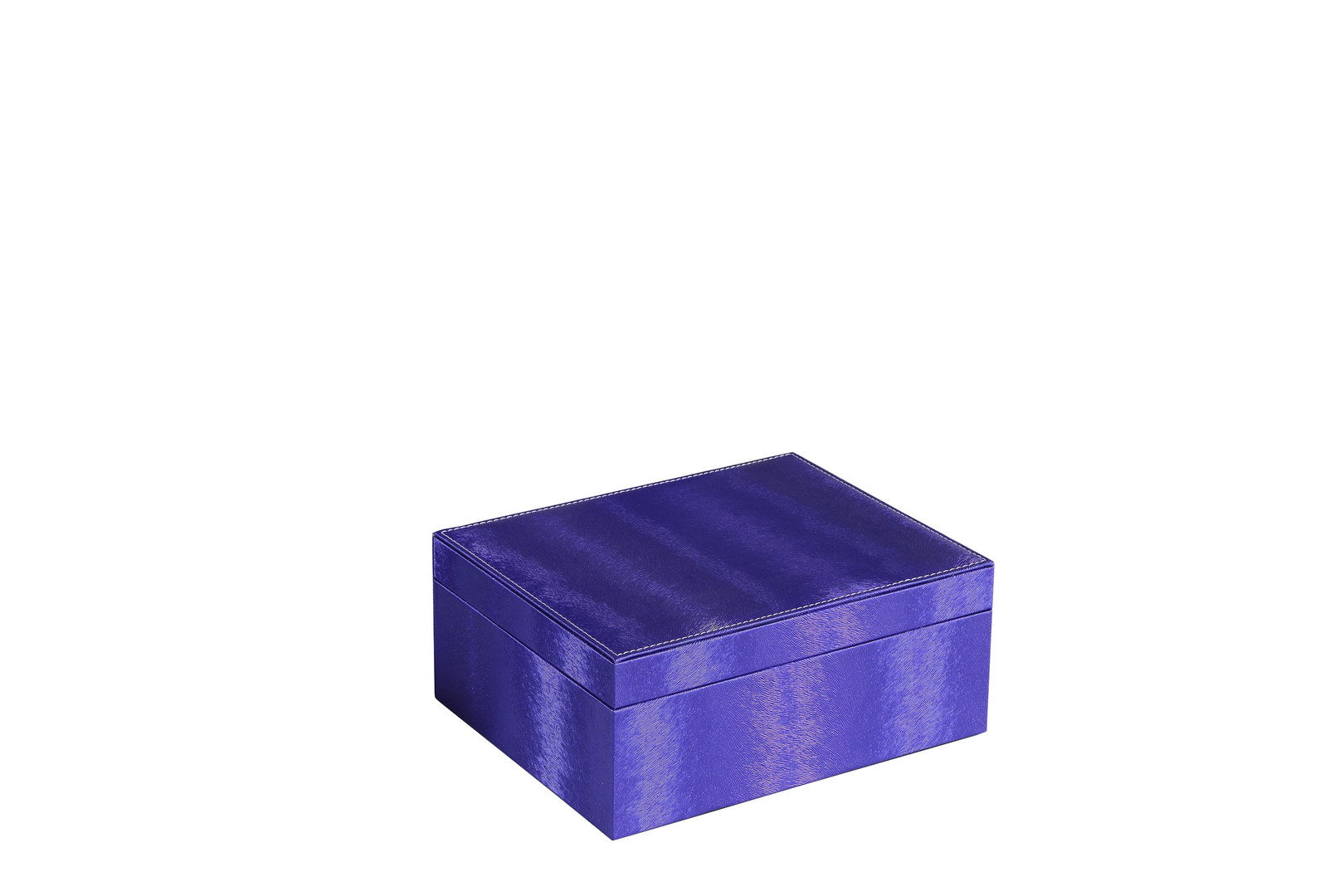 Purple faux leather jewelry box with striped texture and contrast stitching